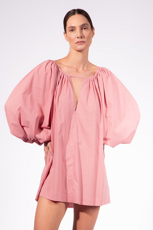 Vestido Curto Manga Bufante Baleares Liso