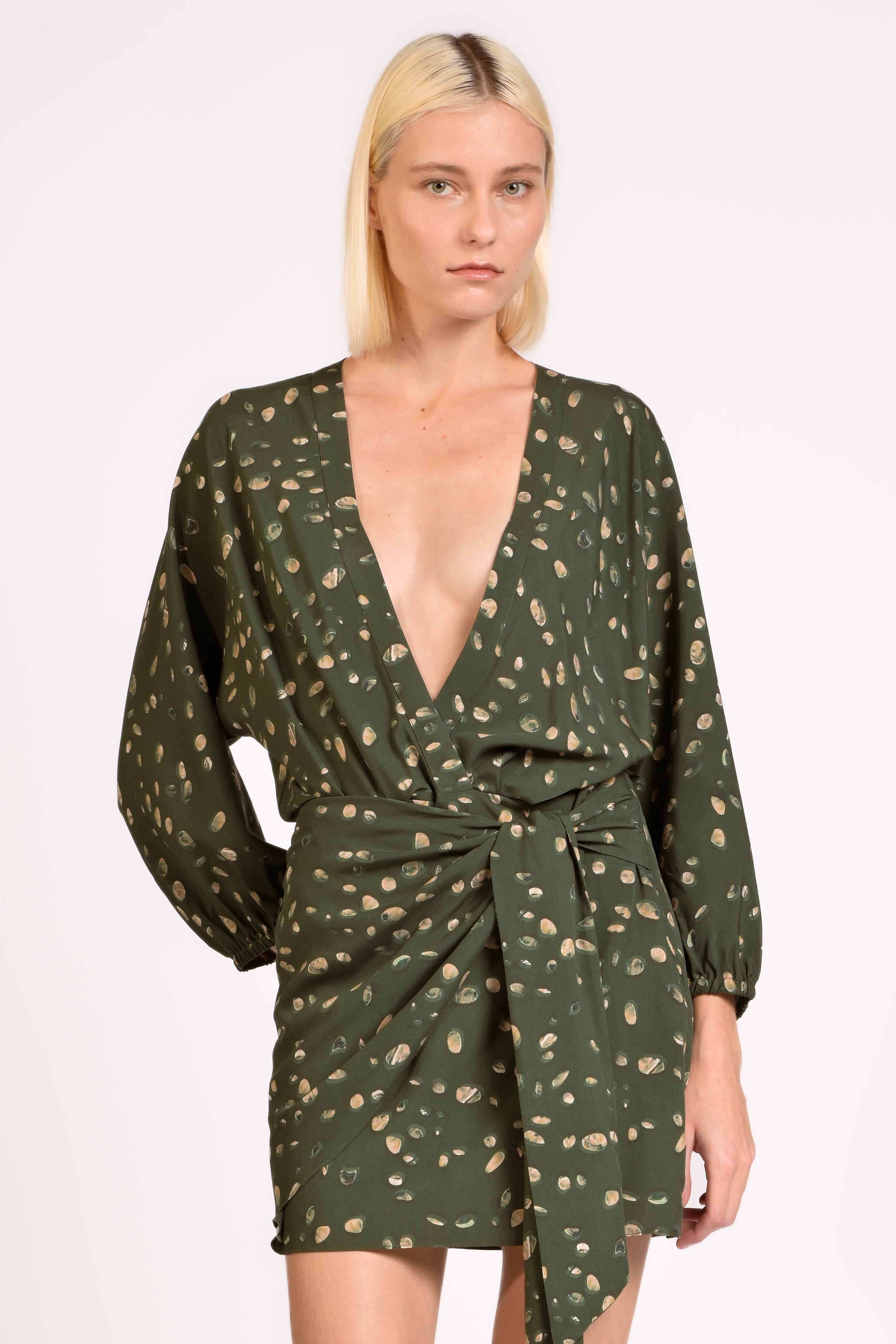 Vestido Curto De Amarrar Green Pois