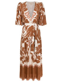 Vestido Longo Decote V Spray Off Flower