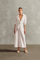 Vestido Longo Amarração Decote V Linho