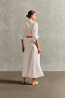 Vestido Longo Amarração Decote V Linho