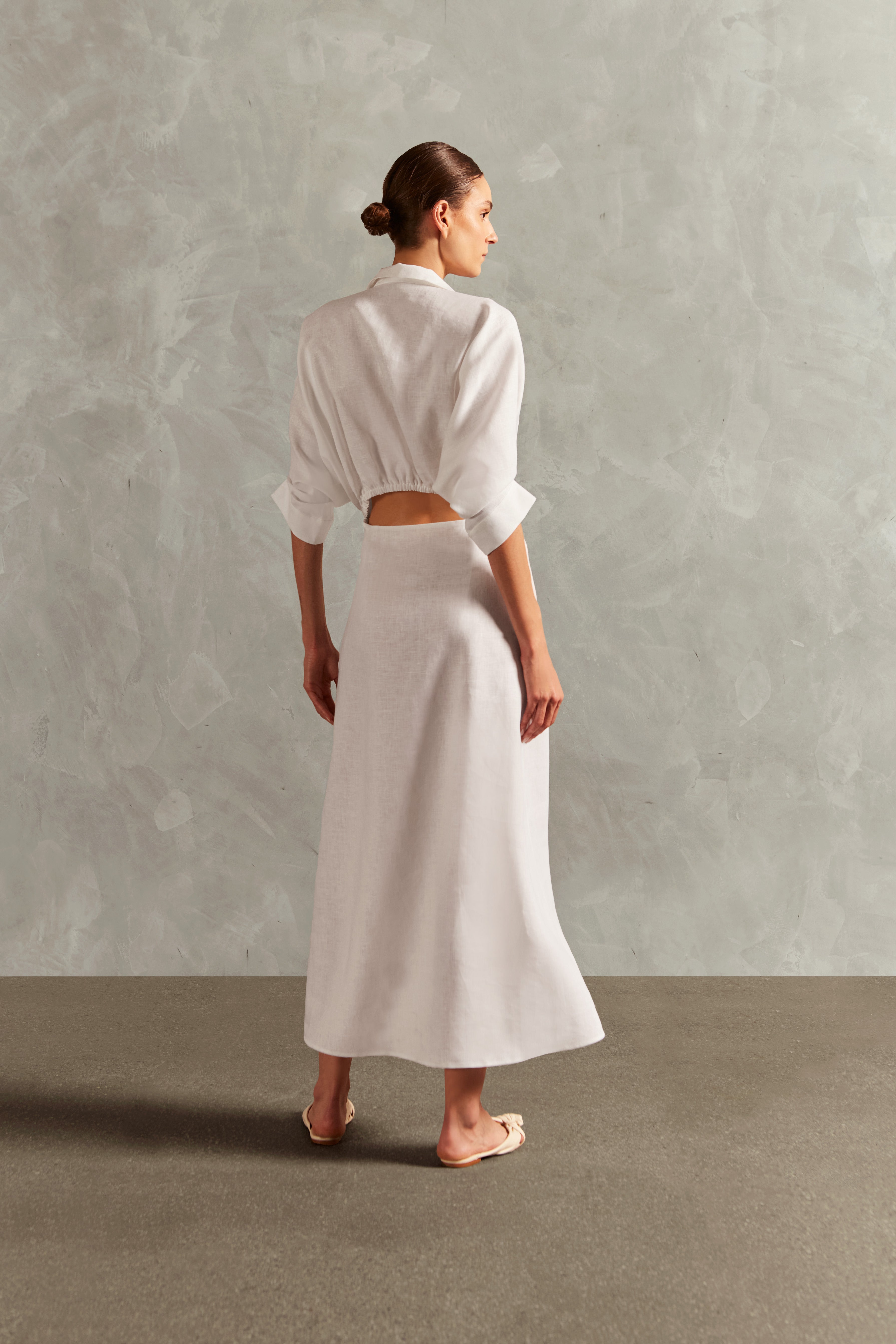 Vestido Longo Amarração Decote V Linho