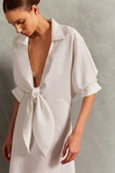 Vestido Longo Amarração Decote V Linho