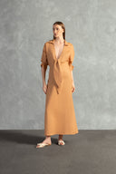 Vestido Longo Amarração Decote V Linho