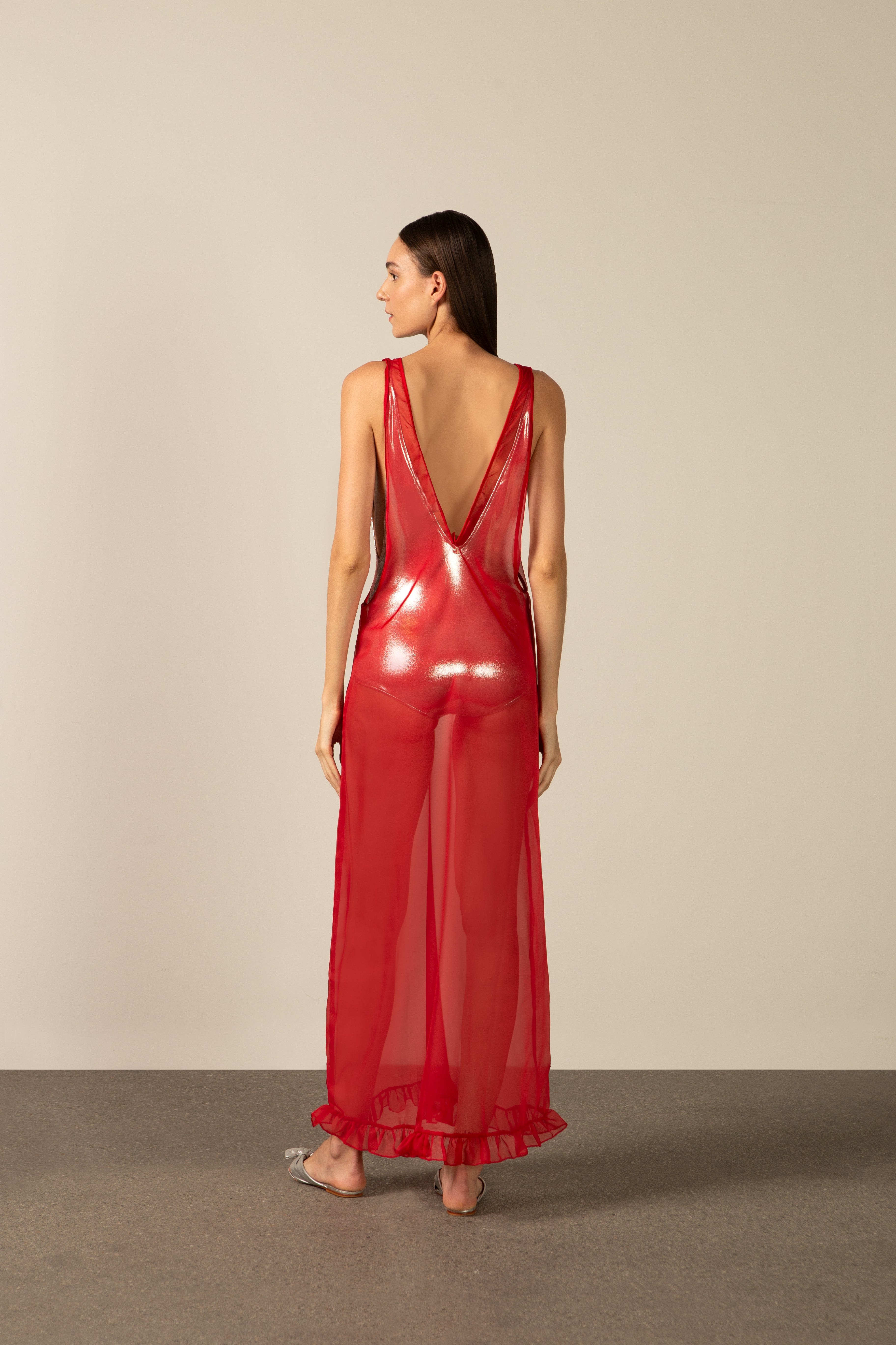 Vestido Longo Decote V Coquile De Mer