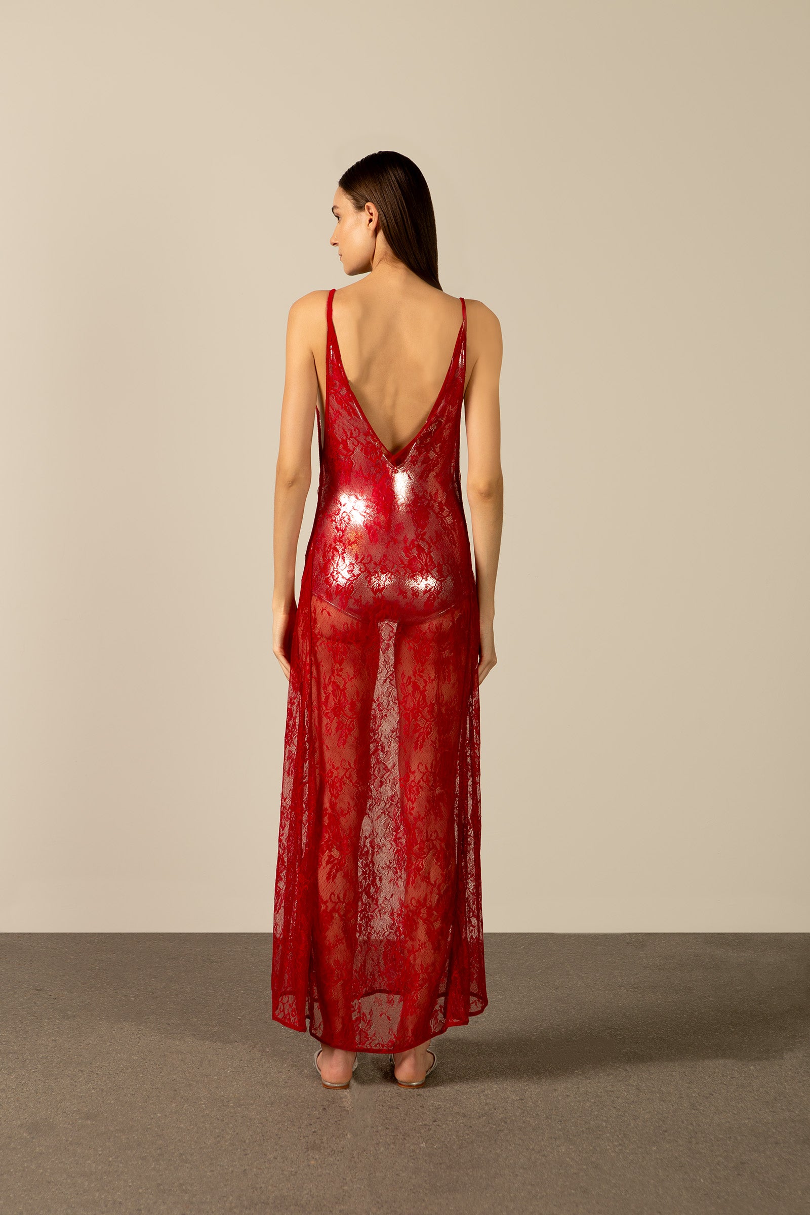 Vestido Longo Decote V Renda