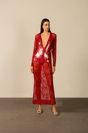 Vestido Longo Manga Longa Renda