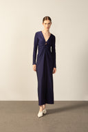 Vestido Longo Decote V Franzido Liso