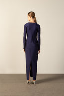 Vestido Longo Decote V Franzido Liso