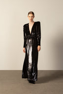 Vestido Longo Decote V Lamê