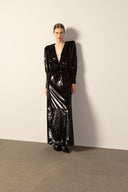 Vestido Longo Decote V Lamê