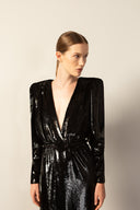 Vestido Longo Decote V Lamê