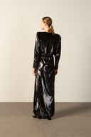 Vestido Longo Decote V Lamê