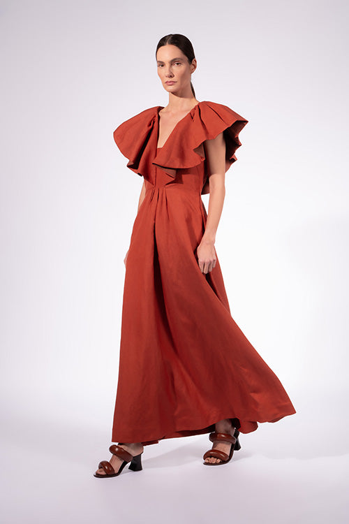 Vestido Longo Babados Bicolor