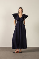 Vestido Longo Babados Bicolor