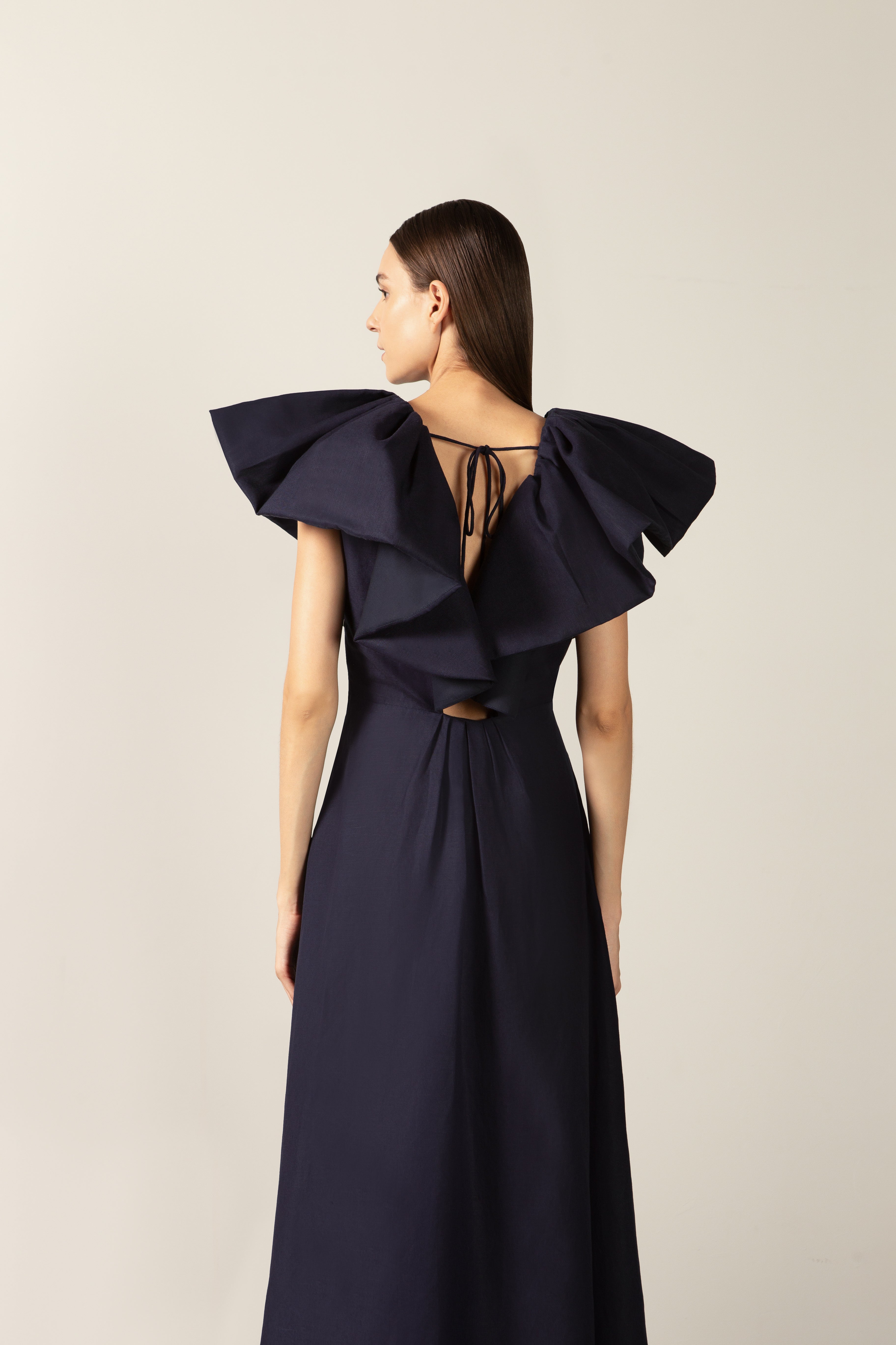 Vestido Longo Babados Bicolor