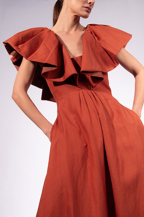 Vestido Longo Babados Bicolor