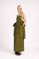 Vestido Longo Laço Lateral Lina Pois Lisos