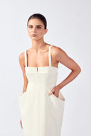 Vestido Longo Bolsos Geométricos Lisos