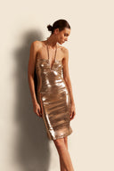 Vestido Midi Franzido Ouro