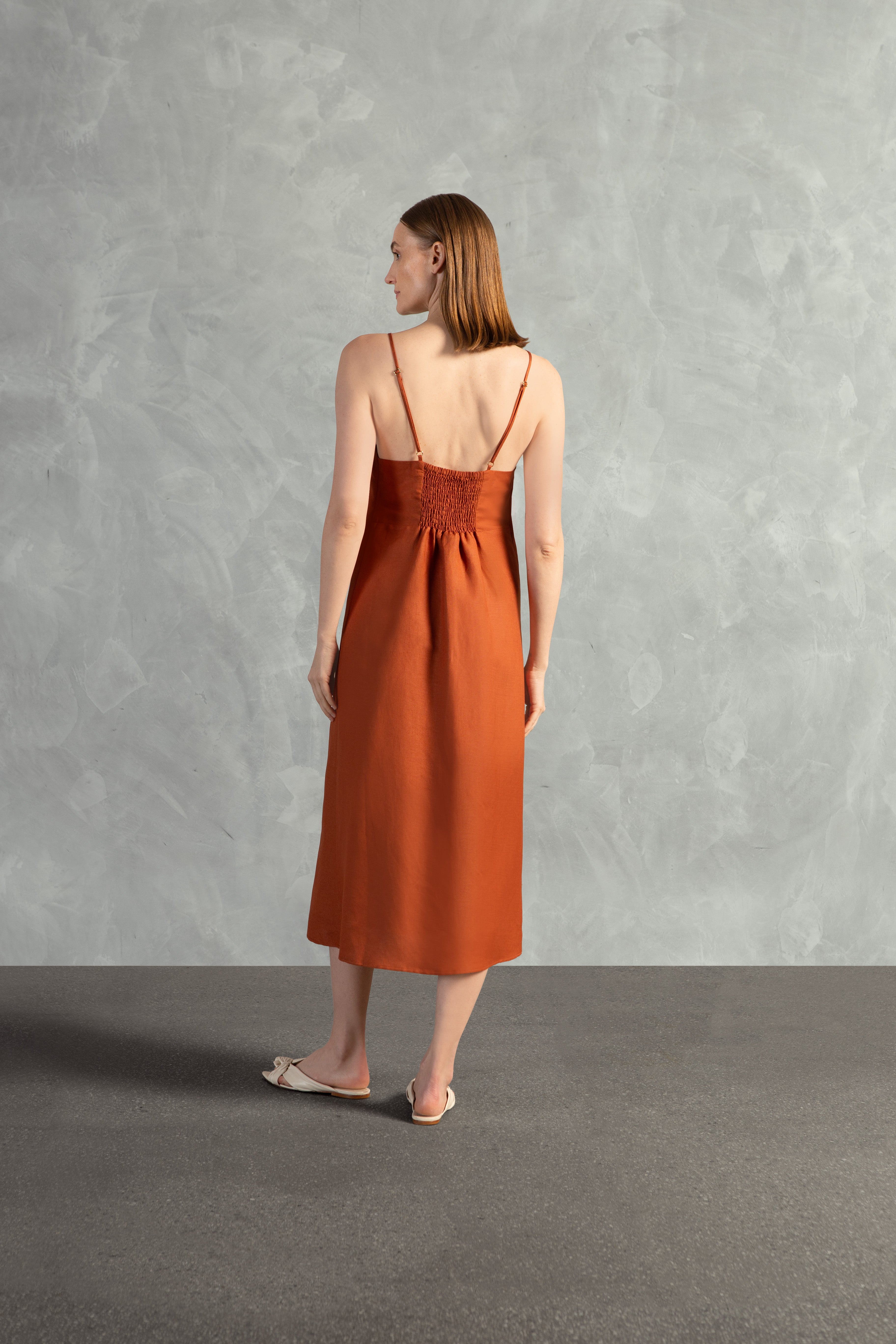 Vestido Midi Detalhe Alças Linho