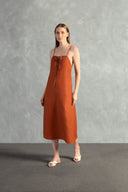 Vestido Midi Detalhe Alças Linho