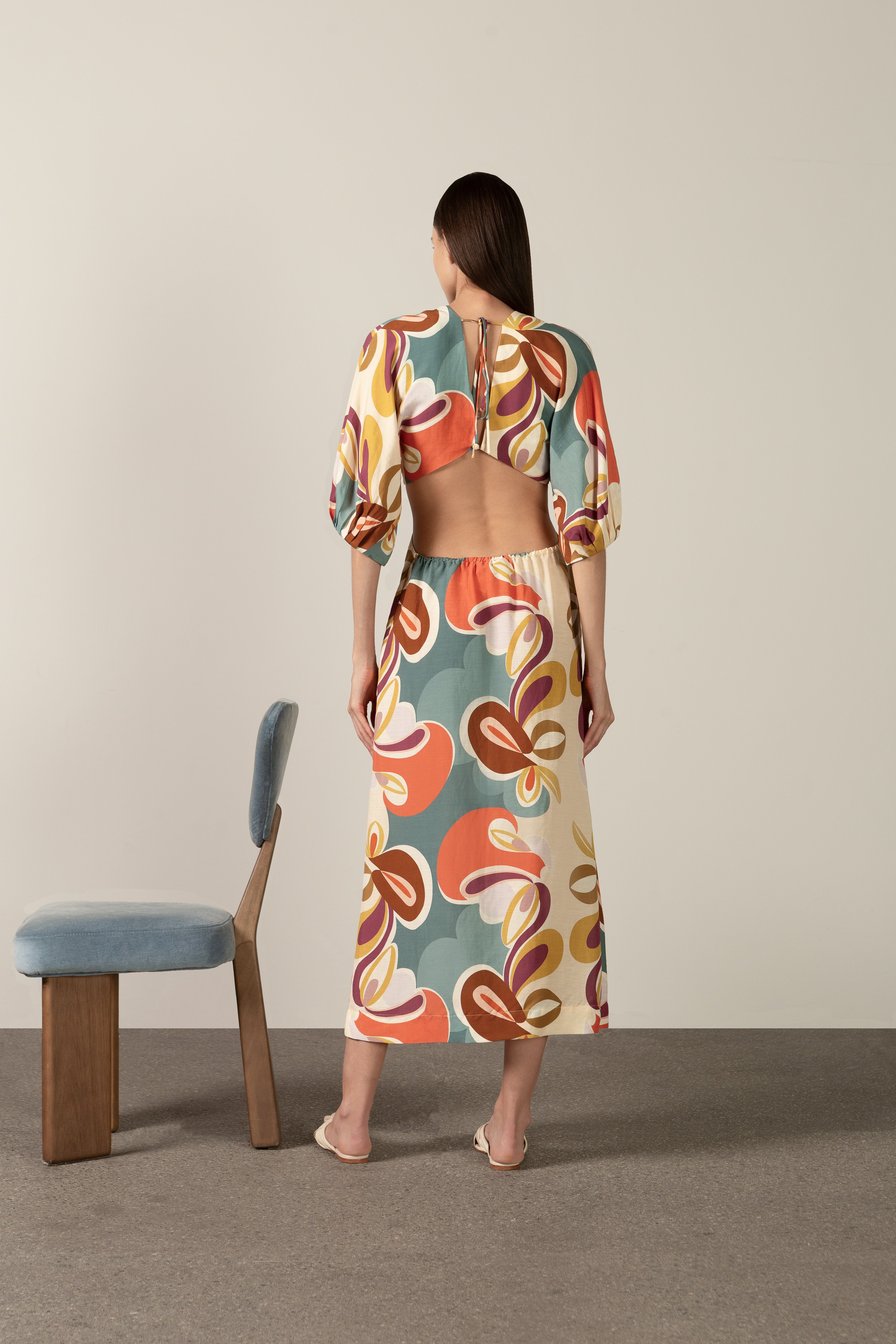 Vestido Midi Manga Bufante Floral Organic